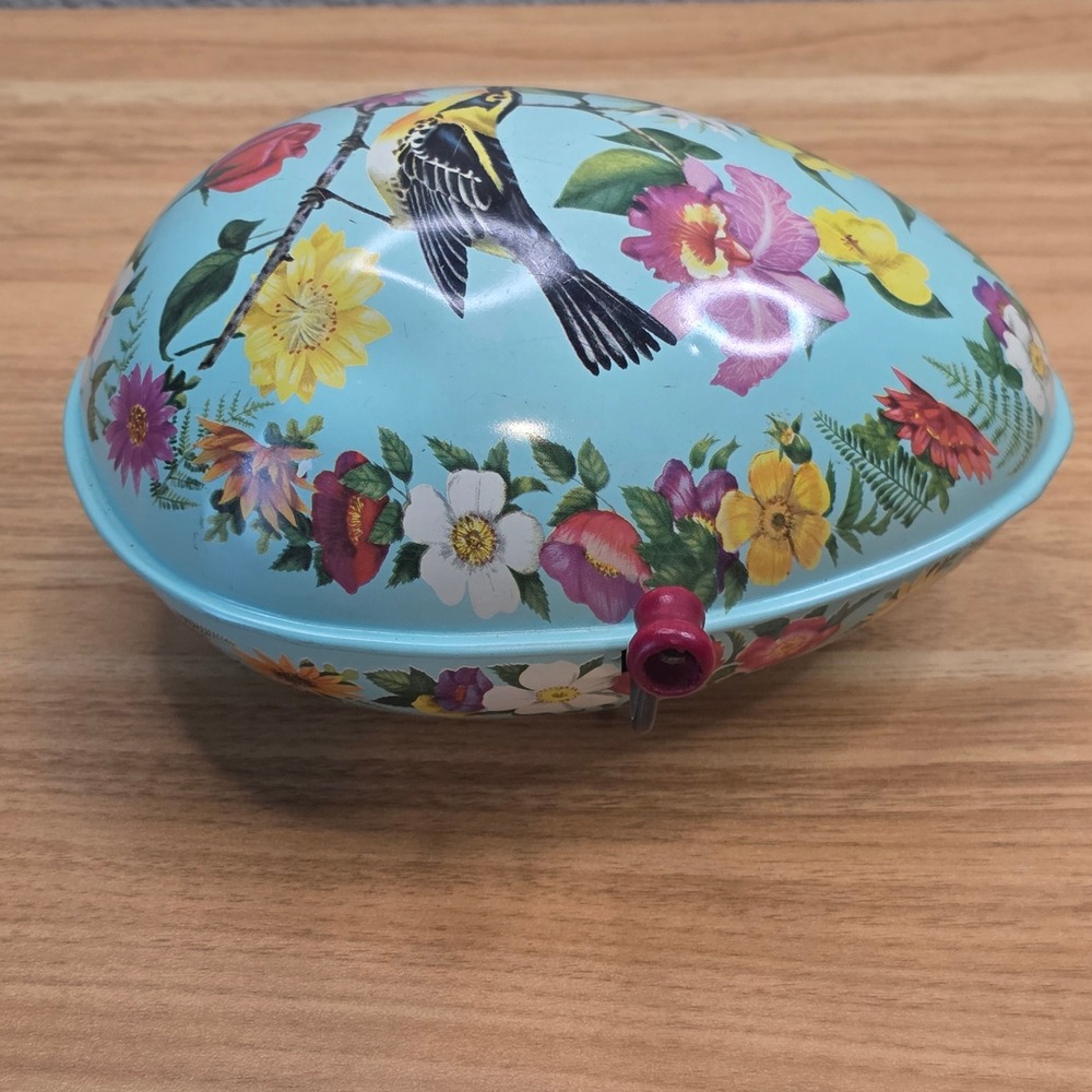 Vintage 1954 Mattel Litho Tin Wind-up Easter Egg Music Box Bird #513 Works